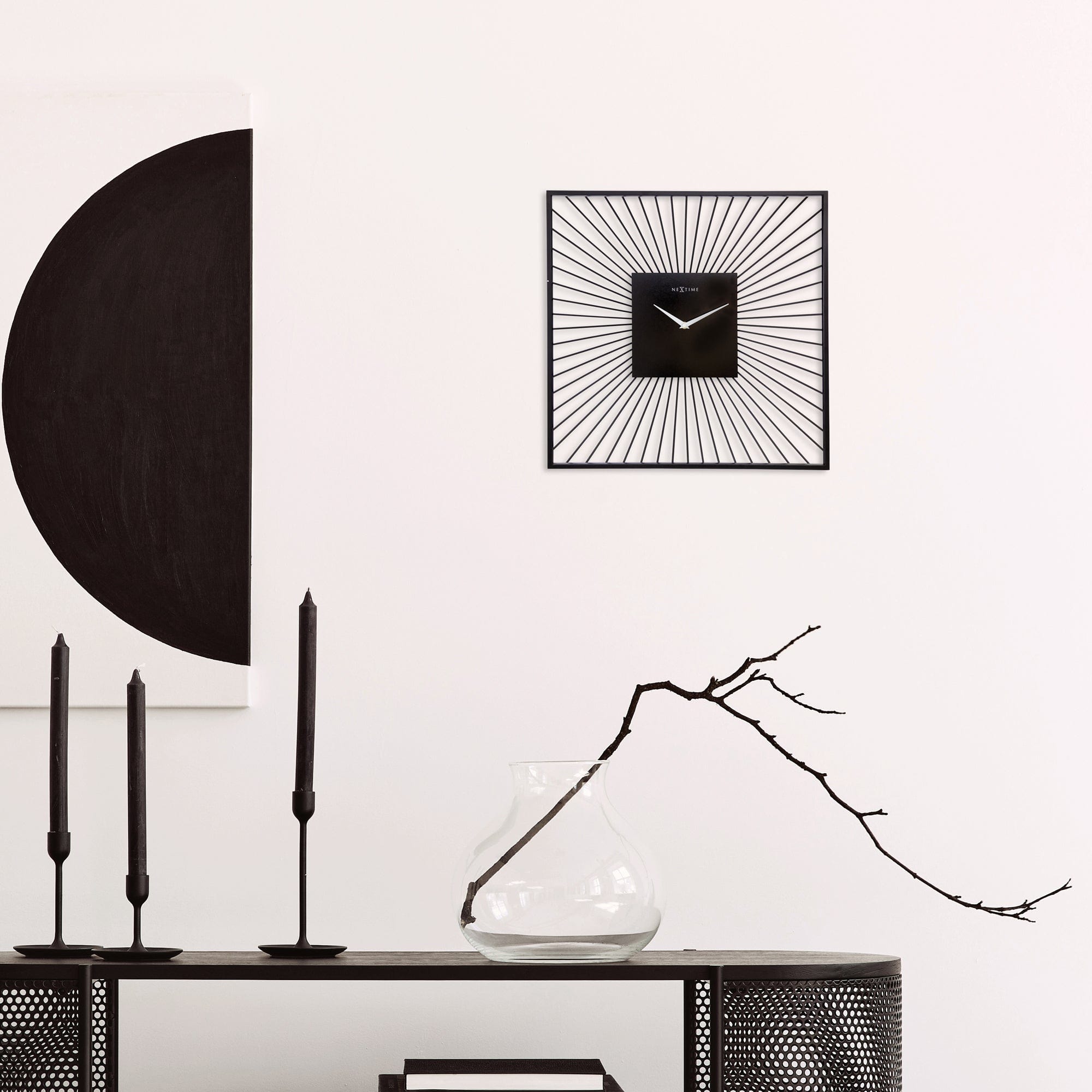 Wall Clock 45x45x15cm - Silent - Black - Metal - "Vasco Square"