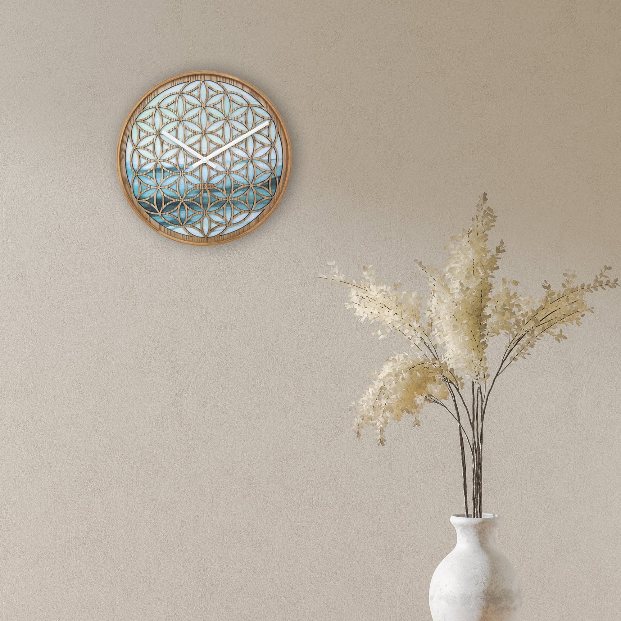 Wall clock 40cm - Silent - Green - Wood  -"Concord"