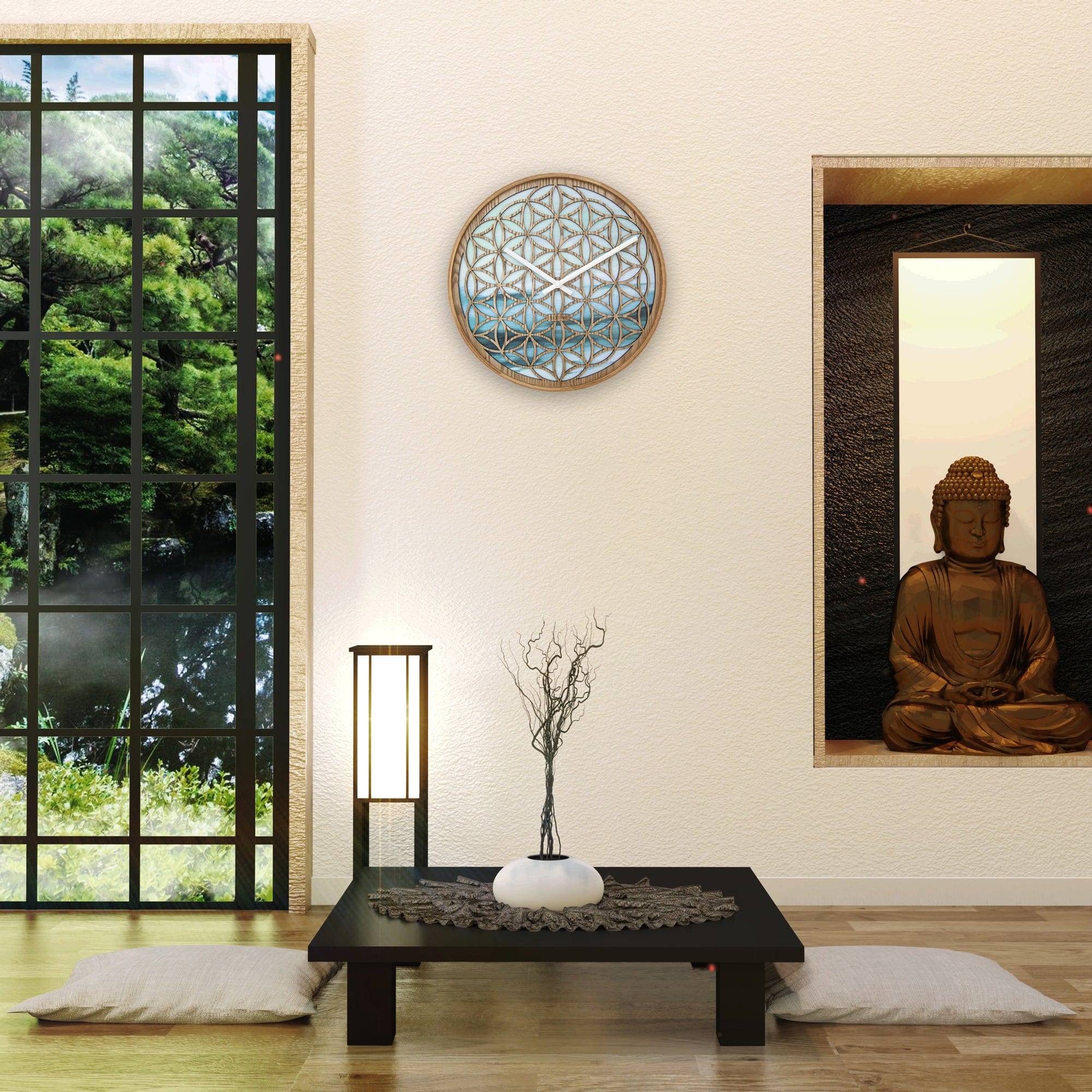 Wall clock 40cm - Silent - Green - Wood  -"Concord"