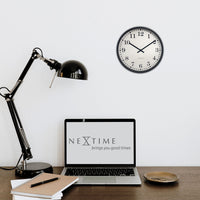 Wall clock 30cm-Silent-Black/White-Plastic-NeXtime 'Dickens'