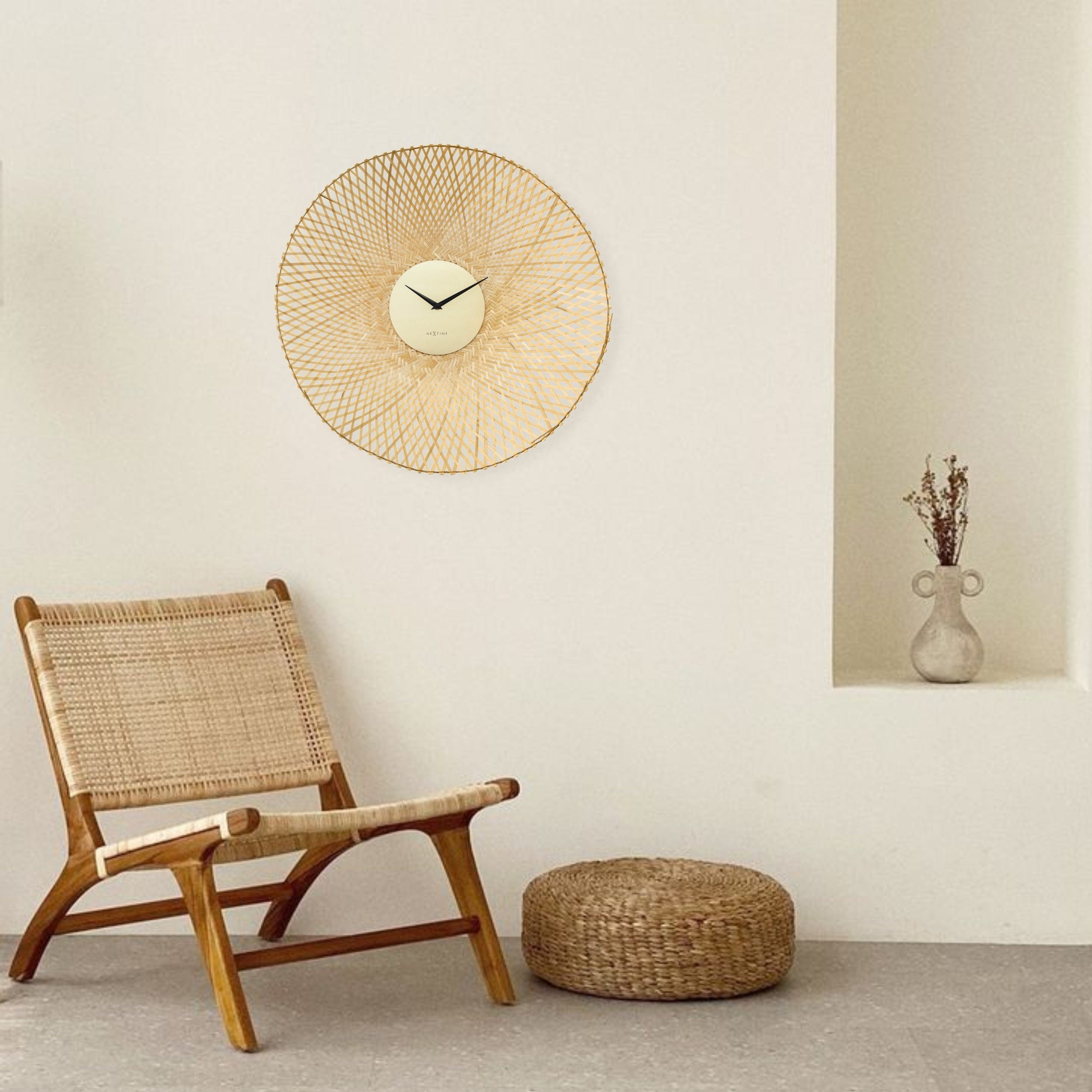 Wall clock 60cm-Silent-Brown/Black-Bamboo-NeXtime 'Vortex'