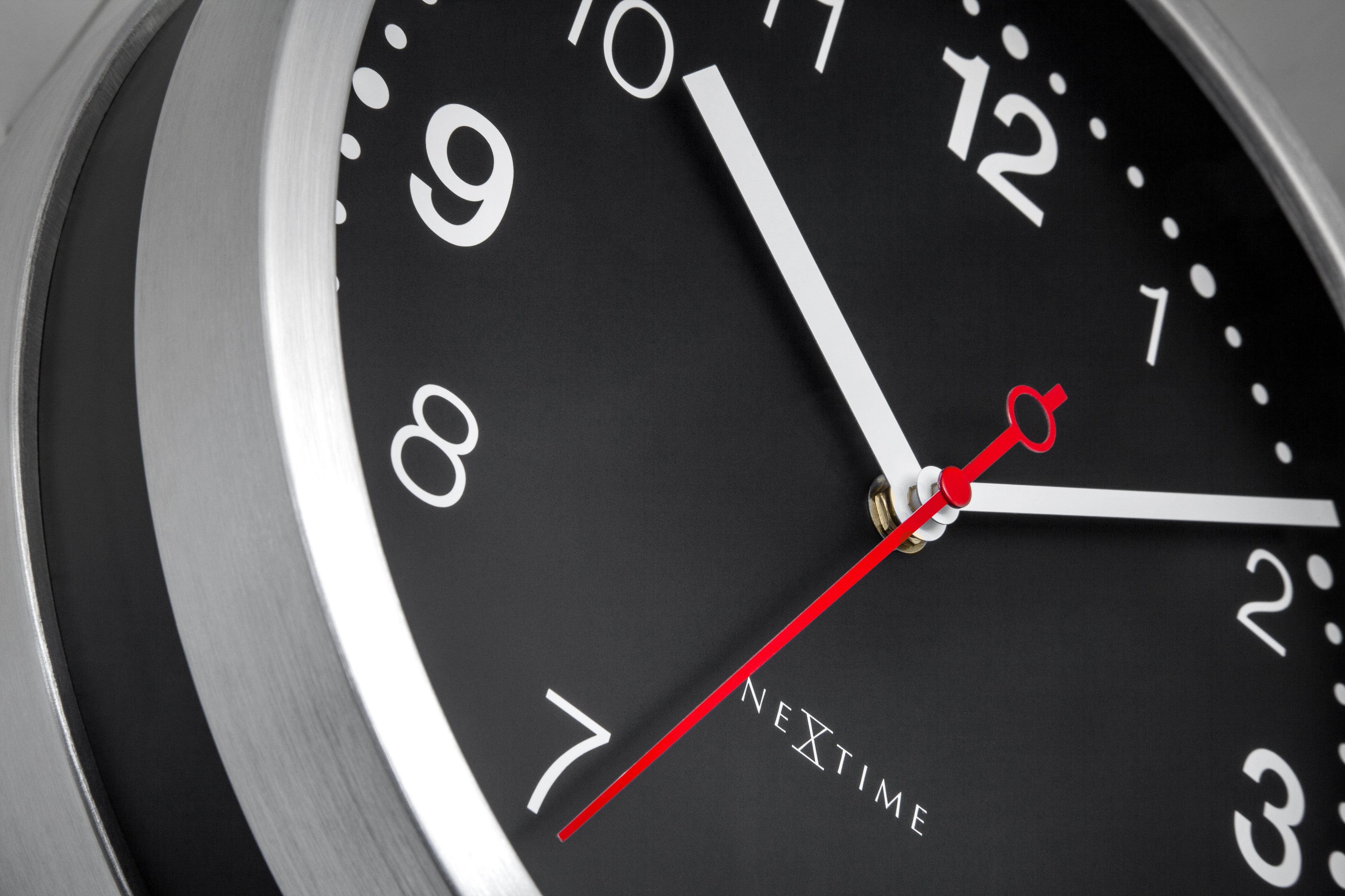 Wall clock 32.3x28x10cm-Silent-White & Black-Aluminium-NeXtime 'Double'
