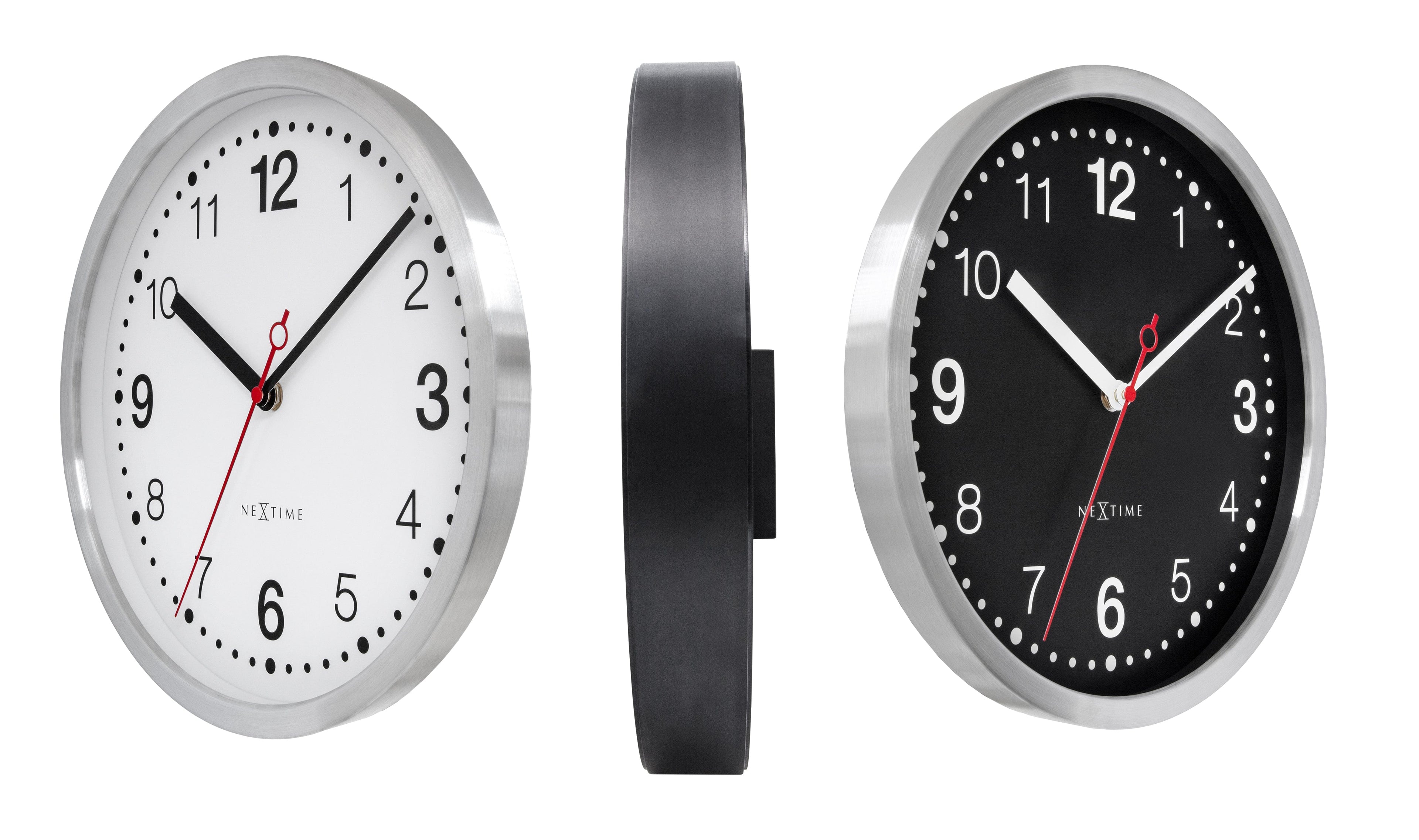 Wall clock 32.3x28x10cm-Silent-White & Black-Aluminium-NeXtime 'Double'