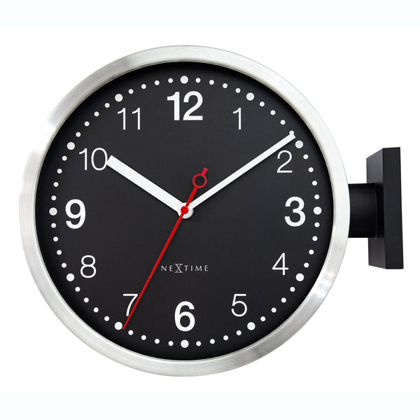 Wall clock 32.3x28x10cm-Silent-White & Black-Aluminium-NeXtime 'Double'