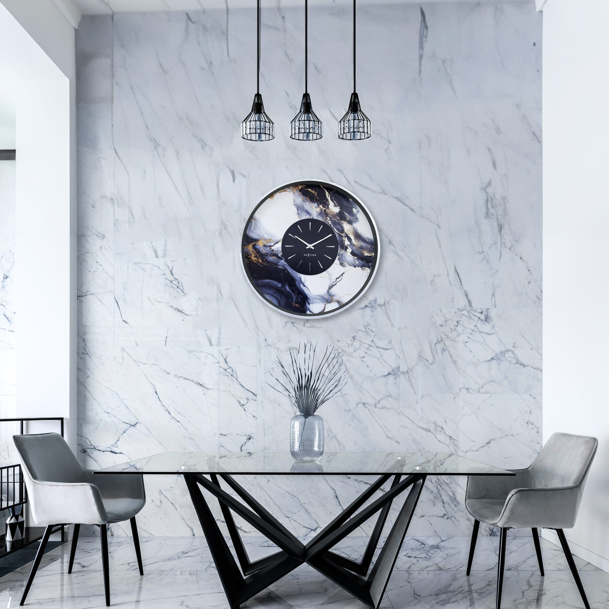 Large Wall Clock 48cm-Silent-Aluminium-NeXtime 'Marble Duo'