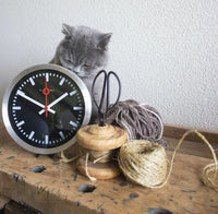 Wall clock/Table clock - Black - Aluminum - 'Station Stripe'