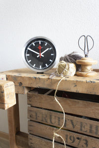 Wall clock/Table clock - Black - Aluminum - 'Station Stripe'