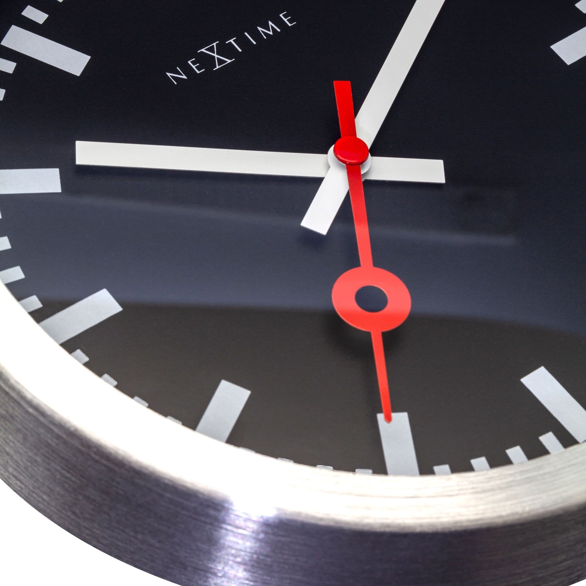 Wall clock/Table clock - Black - Aluminum - 'Station Stripe'