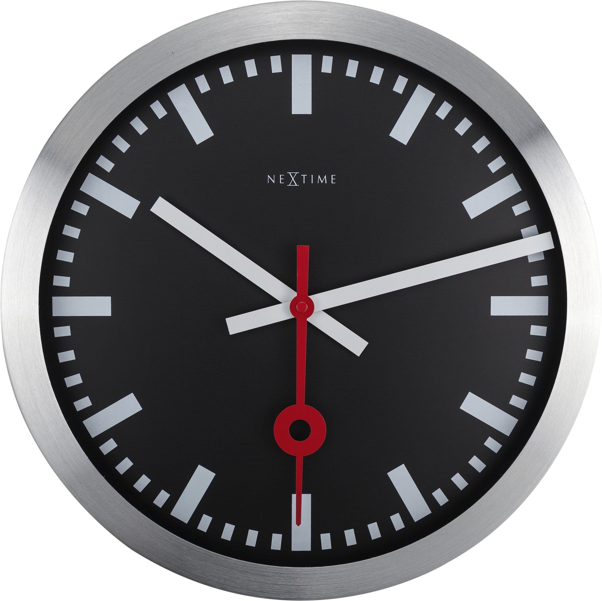 Wall clock/Table clock - Black - Aluminum - 'Station Stripe'