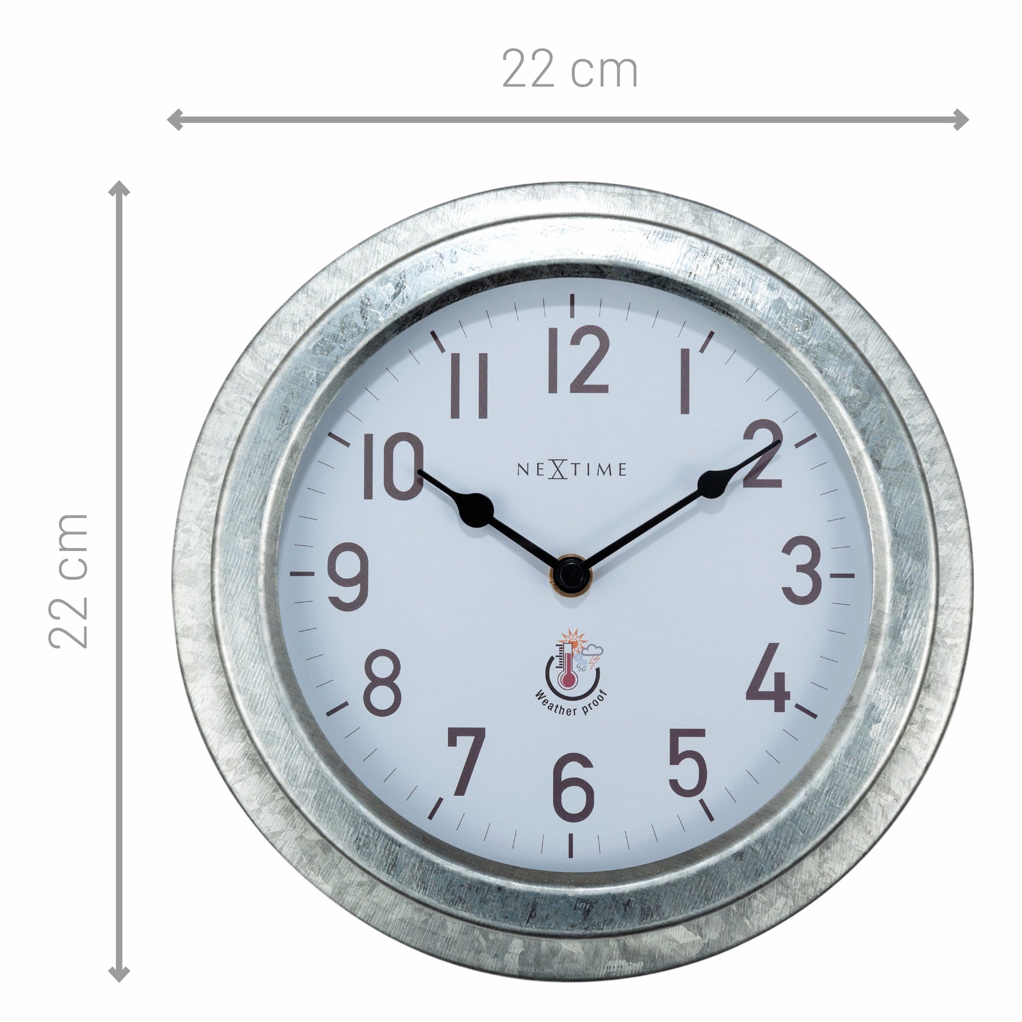 Weatherproof Outdoor Wall Clock - 22cm - Metal - Galvanized  Poppy