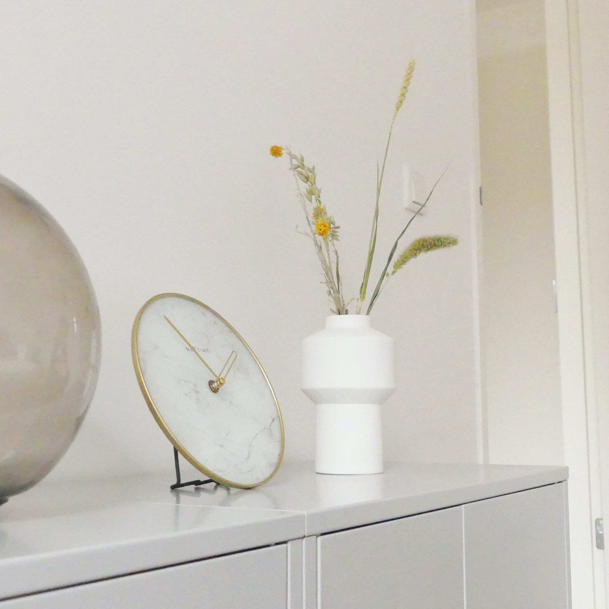 Table / Wall clock -  20 cm - Glass / Metal - 'Marble'