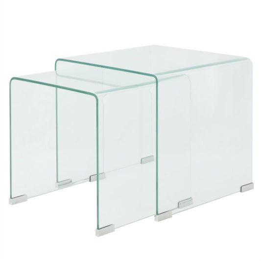 Bijzettafel Set 2-Dlg Transparant Gehard Glas