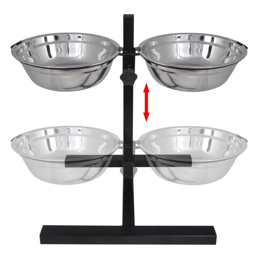Verstelbare Dubbele Honden / Katten Voederbak (2 X 4,1L Rvs Bakken)
