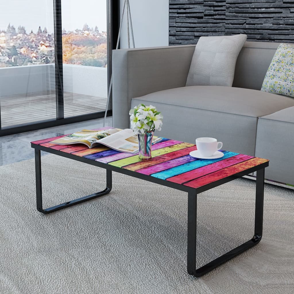 Salontafel Met Regenboog-Print Glazen Tafelblad