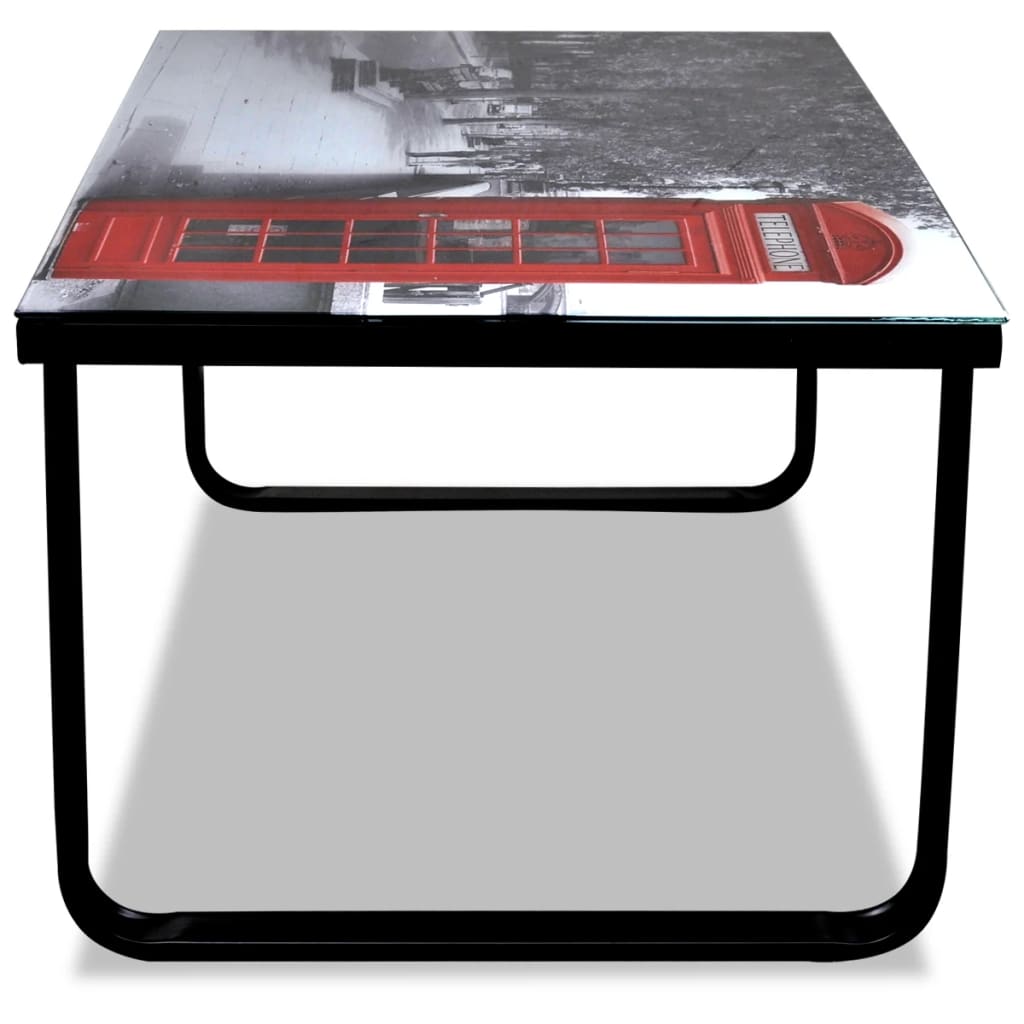 Salontafel Met Telefooncel-Print Glazen Tafelblad