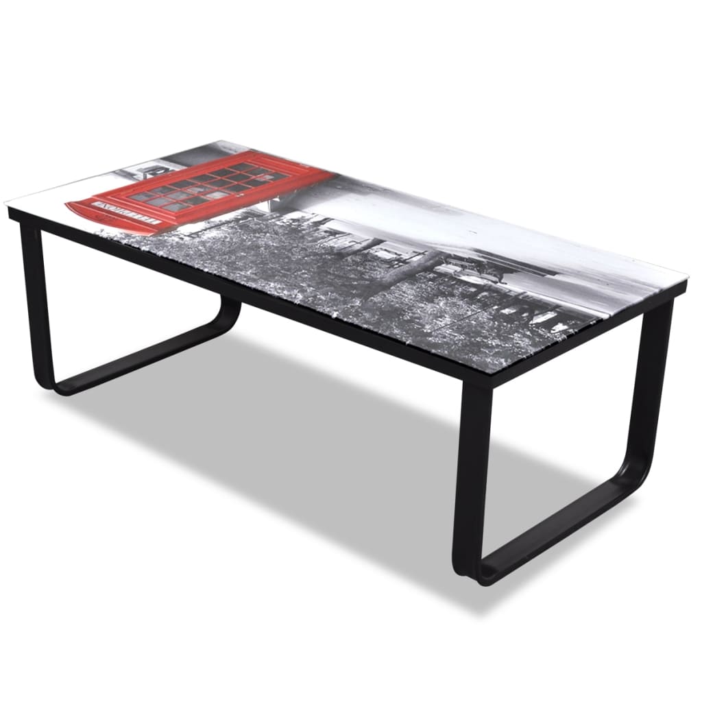 Salontafel Met Telefooncel-Print Glazen Tafelblad