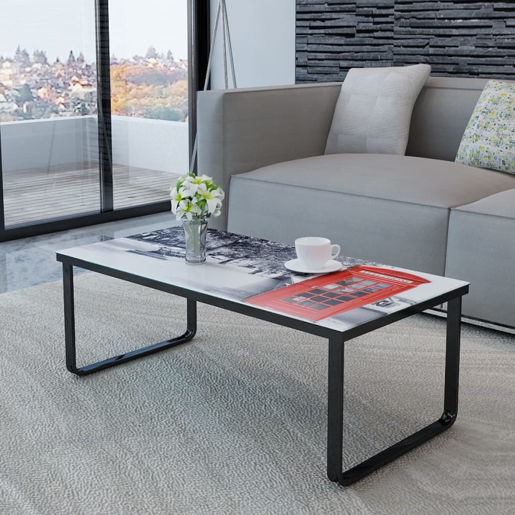Salontafel Met Telefooncel-Print Glazen Tafelblad