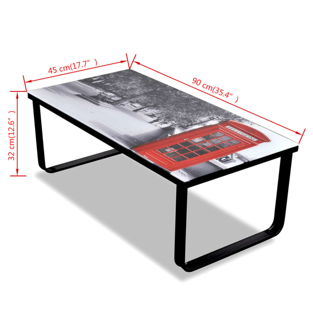Salontafel Met Telefooncel-Print Glazen Tafelblad