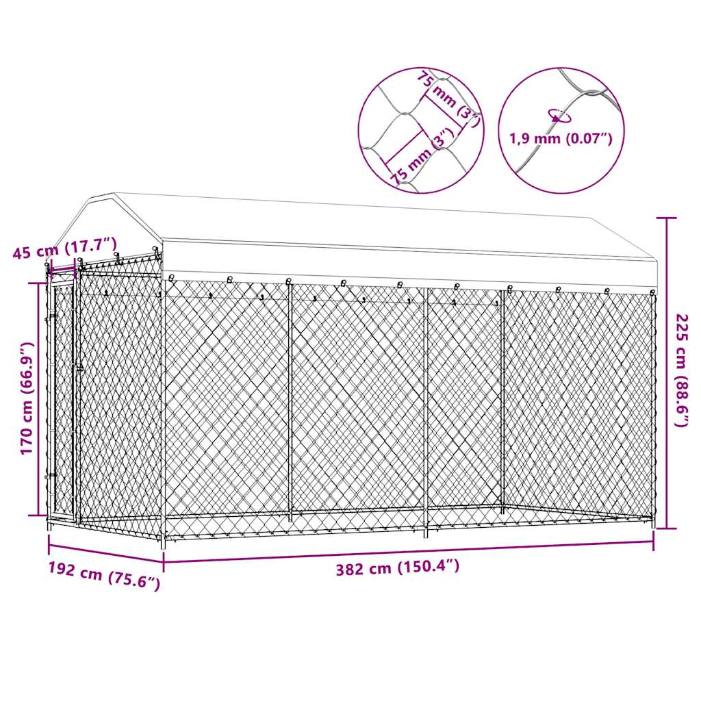 Hondenkennel Voor Buiten Met Dak 382X192X225 M