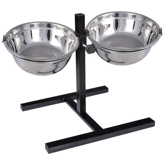 Voerstand En Kom Met Hondenvoer Zilver En Zwart 57,5 X 26 Cm
