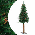 Kerstboom Met Echt Hout En Dennenappels Smal 150 Cm Pvc Groen