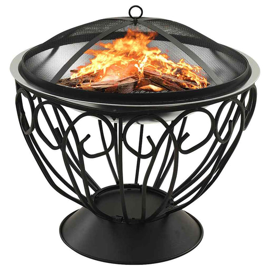 Vuurschaal En Barbecue 2-In-1 Met Pook 59X59X60 Cm Rvs Zwart