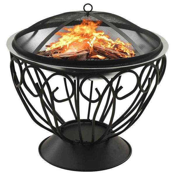 Vuurschaal En Barbecue 2-In-1 Met Pook 59X59X60 Cm Rvs Zwart