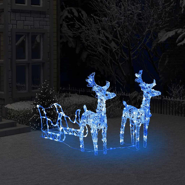 Kerstversiering Rendieren En Slee 160 Led's 130 Cm Acryl Blauw