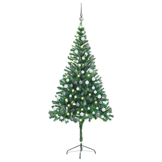 Kunstkerstboom Met Verlichting En Kerstballen 546 Takken 180 Cm Groen En Rood