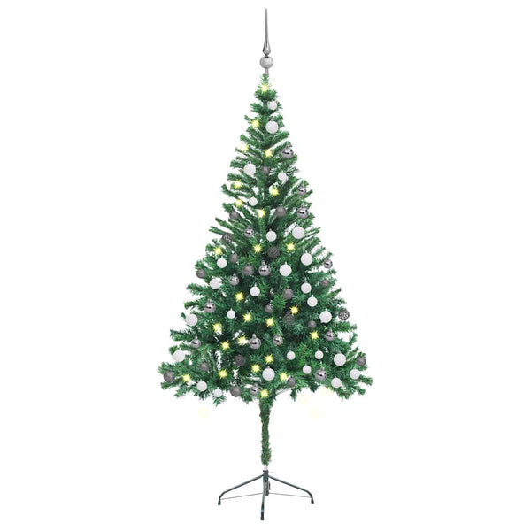 Kunstkerstboom Met Verlichting En Kerstballen 546 Takken 180 Cm Groen En Rood