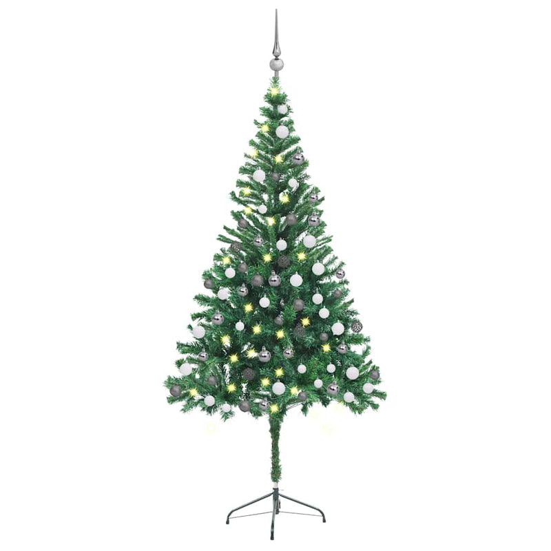 Kunstkerstboom Met Verlichting En Kerstballen 546 Takken 180 Cm Groen En Rood
