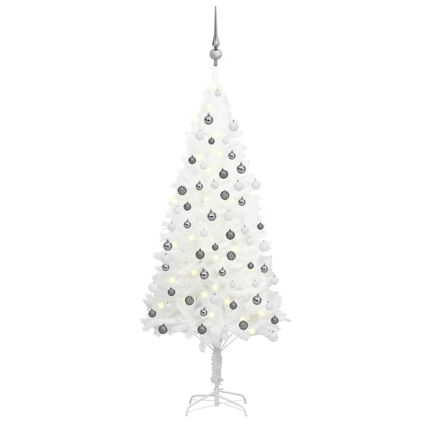 Kunstkerstboom Met Verlichting En Kerstballen 120 Cm Wit