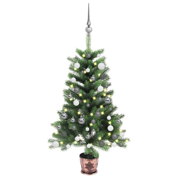 Kunstkerstboom Met Verlichting En Kerstballen 150 Cm Groen Wit