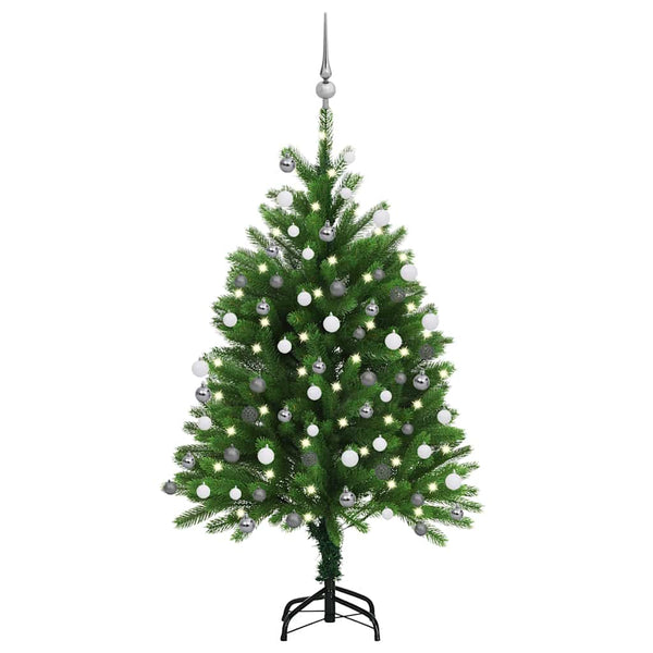 Kunstkerstboom Met Verlichting En Kerstballen 150 Cm Groen Wit
