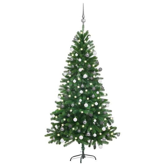 Kunstkerstboom Met Verlichting En Kerstballen 150 Cm Groen Wit
