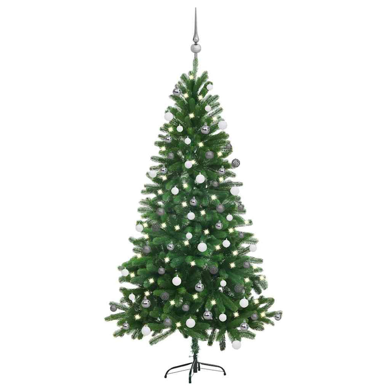 Kunstkerstboom Met Verlichting En Kerstballen 150 Cm Groen Wit