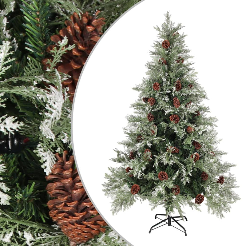 Kerstboom Met Dennenappels 120 Cm Pvc En Pe Groen En Wit Lichtgrijs