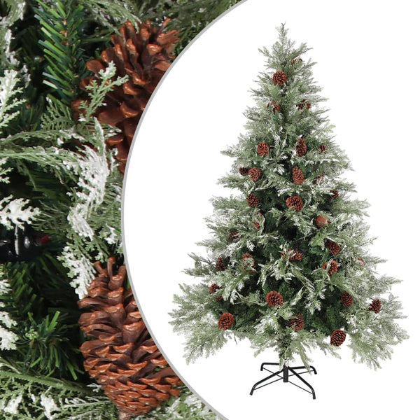 Kerstboom Met Dennenappels 120 Cm Pvc En Pe Groen En Wit Lichtgrijs