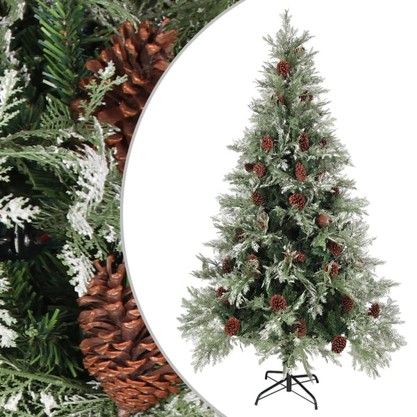 Kerstboom Met Dennenappels 120 Cm Pvc En Pe Groen En Wit Lichtgrijs