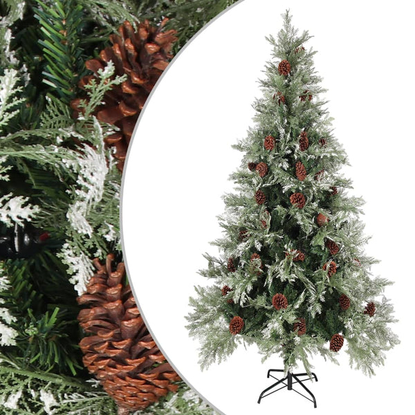 Kerstboom Met Dennenappels 120 Cm Pvc En Pe Groen En Wit Lichtgrijs