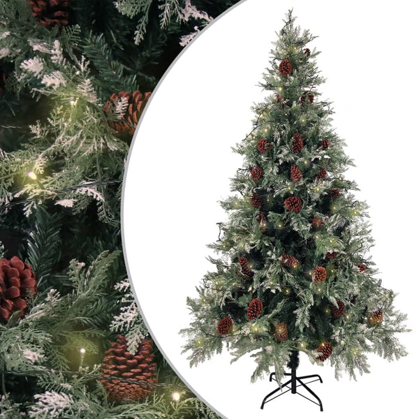 Kerstboom Met Led En Dennenappels 120 Cm Pvc En Pe Groen En Wit