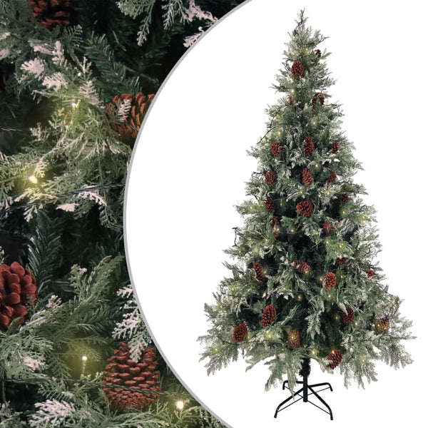Kerstboom Met Led En Dennenappels 120 Cm Pvc En Pe Groen En Wit