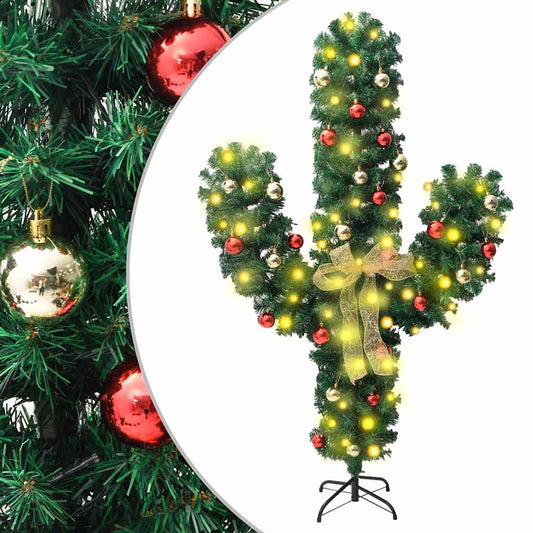 Kerstcactus Met Standaard En Led's Pvc Groen Wit