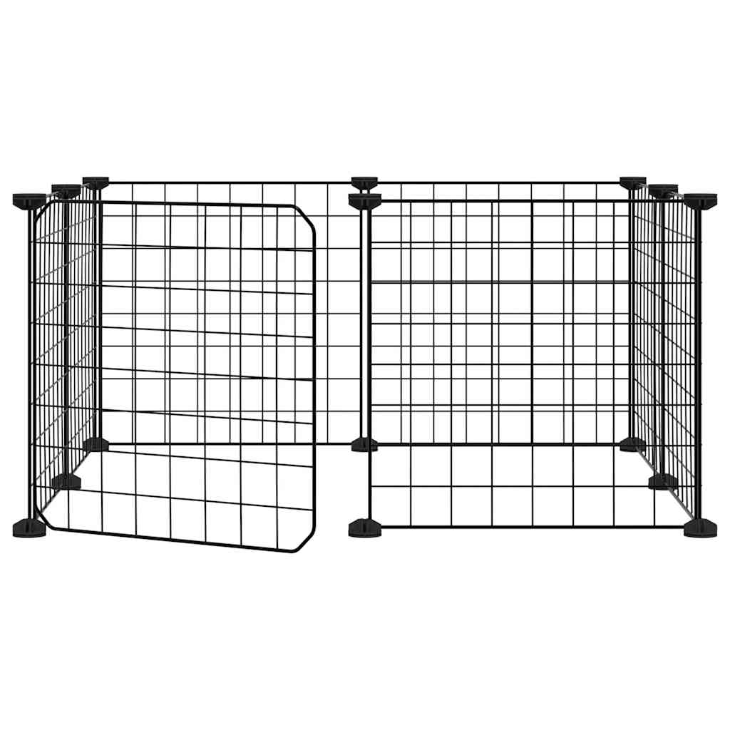 Huisdierkooi Met 8 Panelen En Deur, Zwart 70X70X35 Cm Staal