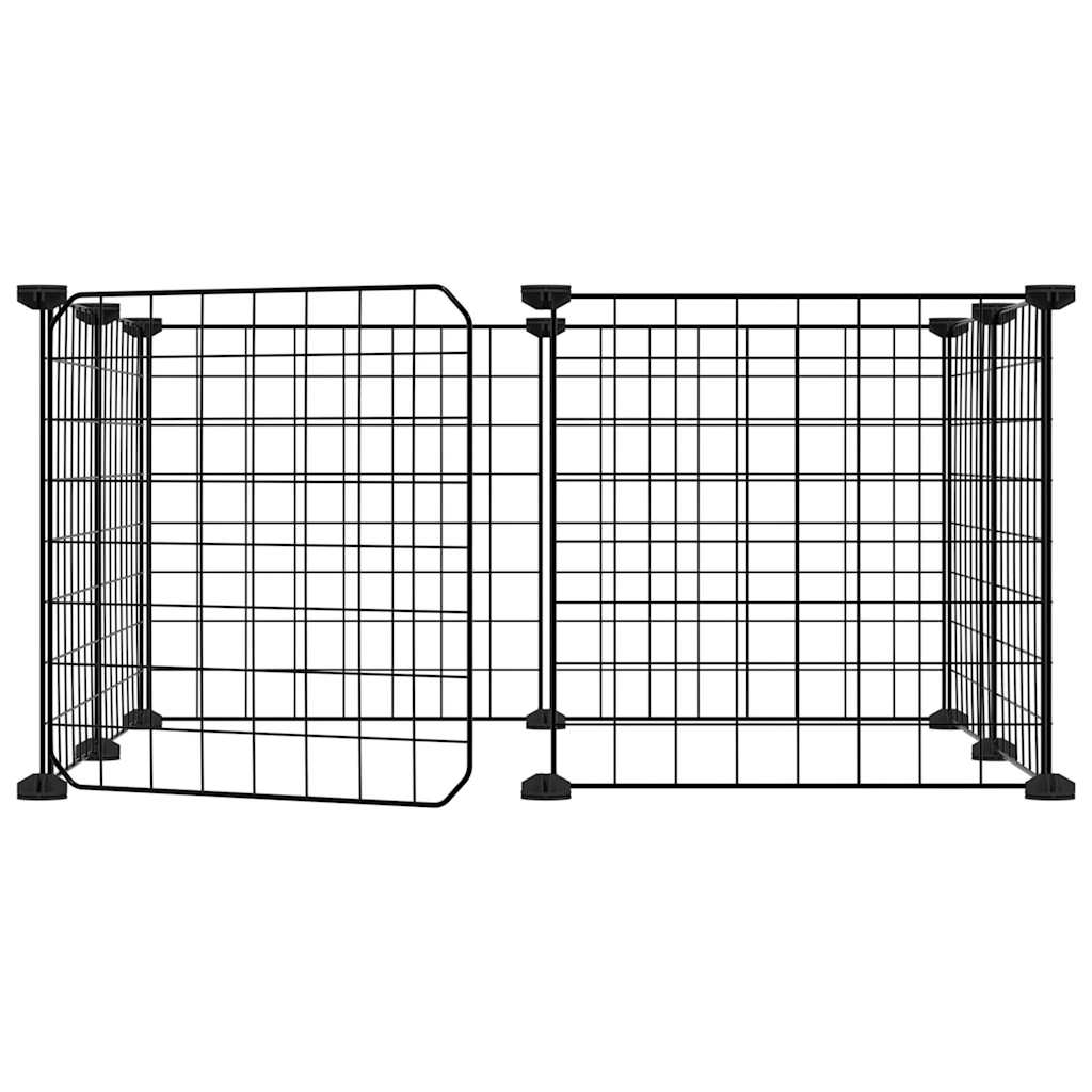 Huisdierkooi Met 8 Panelen En Deur, Zwart 70X70X35 Cm Staal