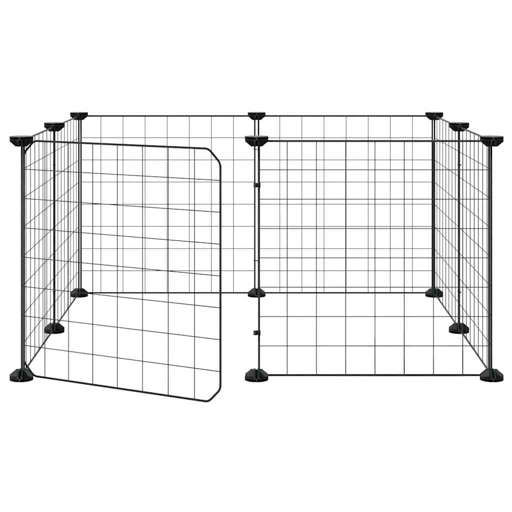 Huisdierkooi Met 8 Panelen En Deur, Zwart 70X70X35 Cm Staal