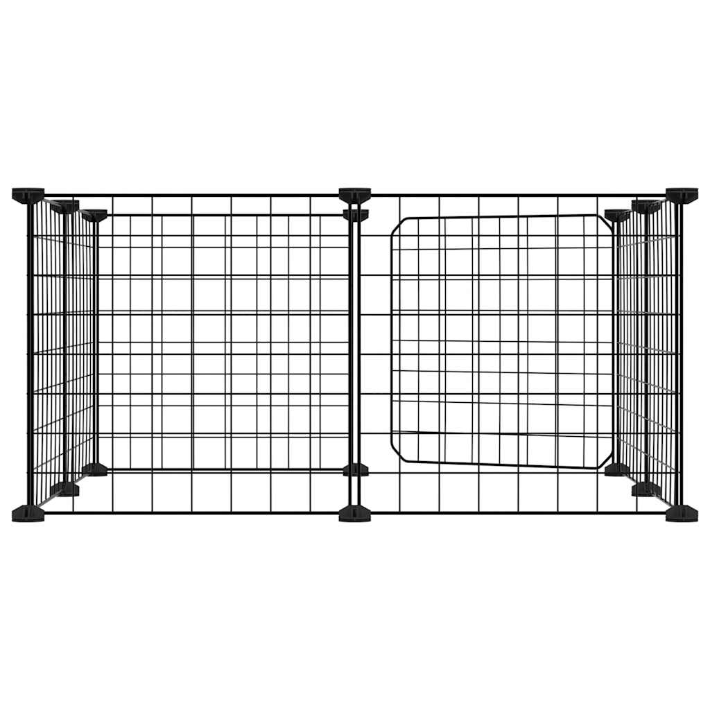 Huisdierkooi Met 8 Panelen En Deur, Zwart 70X70X35 Cm Staal