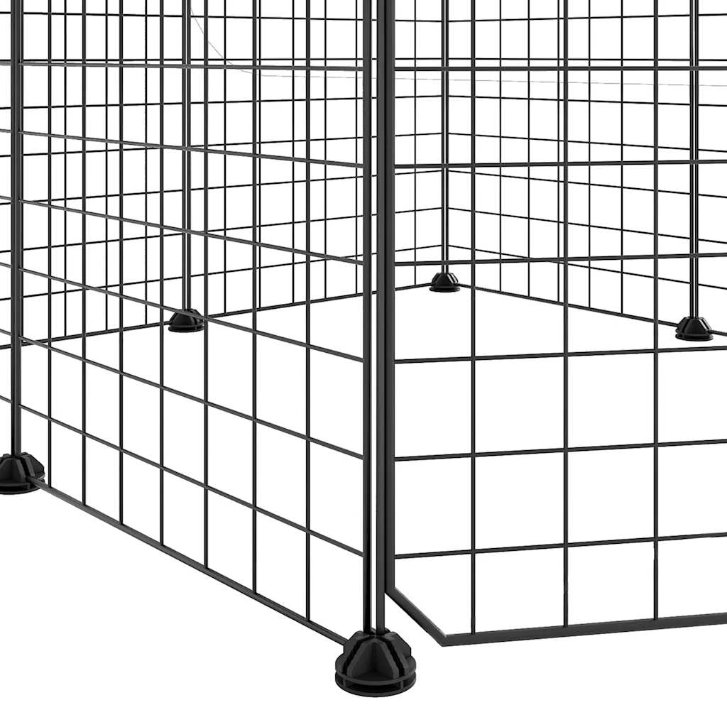 Huisdierkooi Met 8 Panelen En Deur, Zwart 70X70X35 Cm Staal
