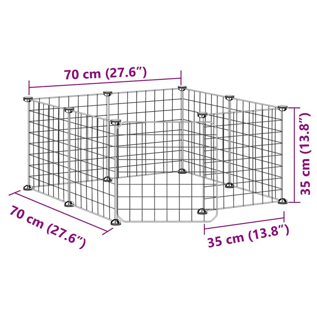 Huisdierkooi Met 8 Panelen En Deur, Zwart 70X70X35 Cm Staal