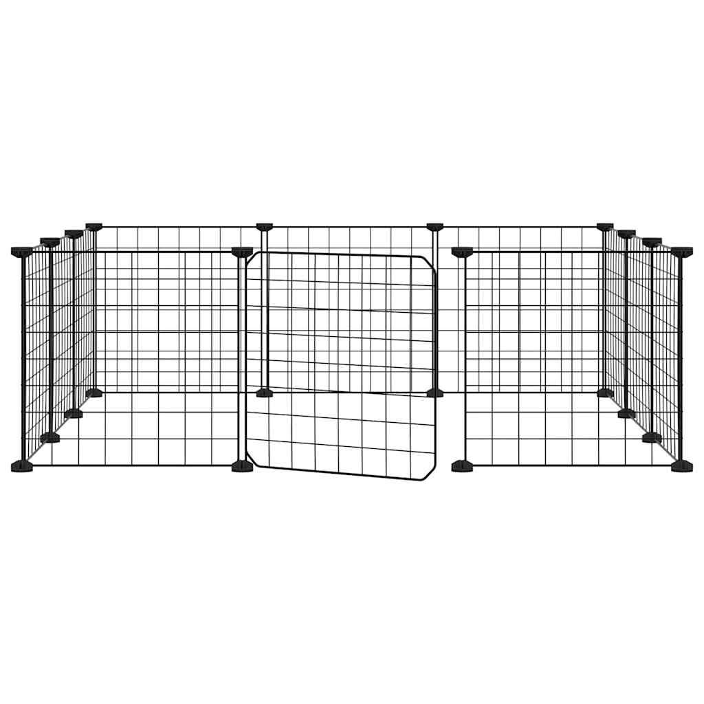 Huisdierkooi Met 12 Panelen En Deur, Zwart 105X105X35 Cm Staal